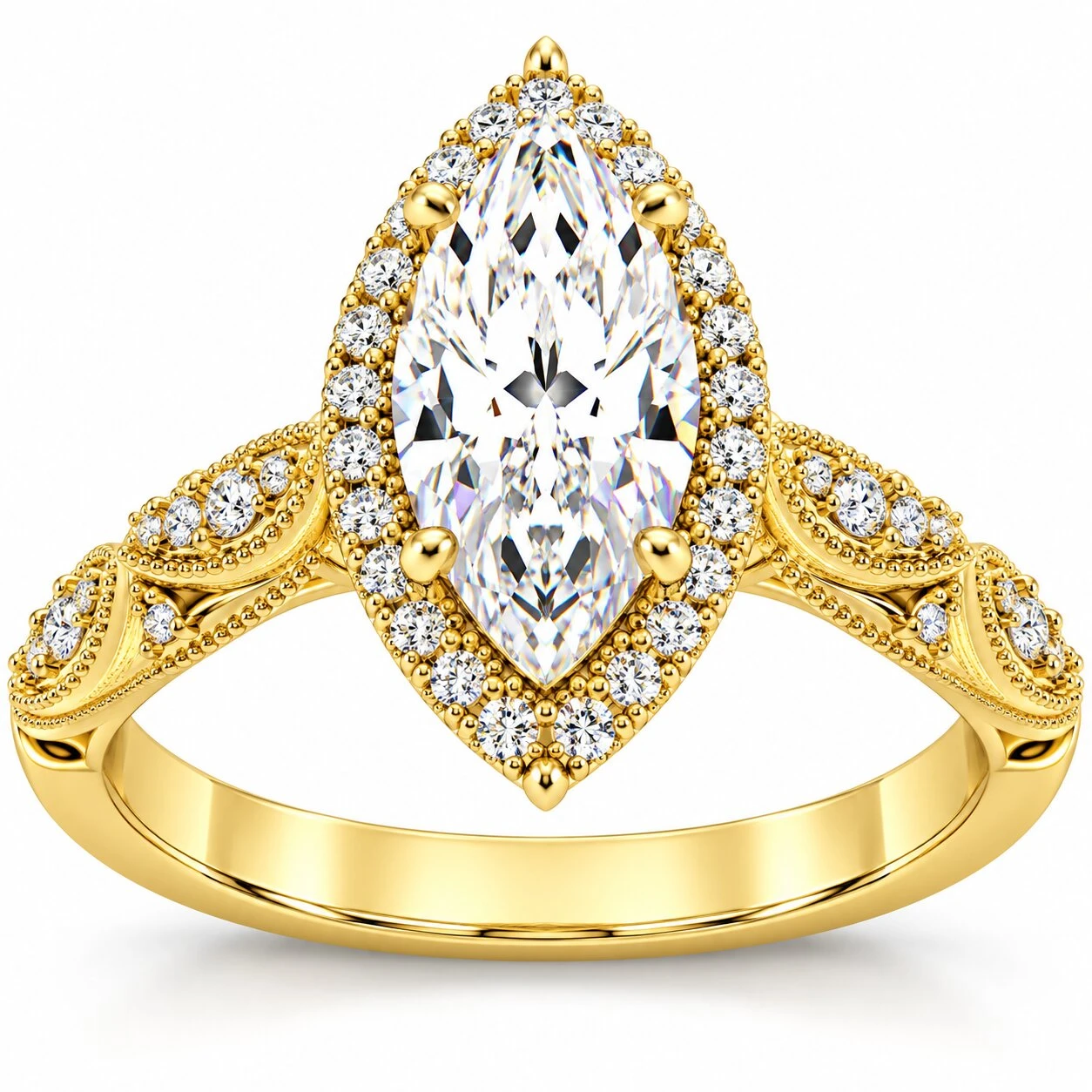 2 1/4Ct Marquise Halo Nature Inspired Lab Grown Diamond Engagement Ring 14k Gold (G-H, VS2-SI1)