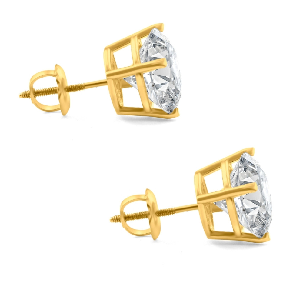 6.85CT Round Diamond Studs 14k Yellow Gold Lab Grown Screw Back Earrings (E-F, VS)