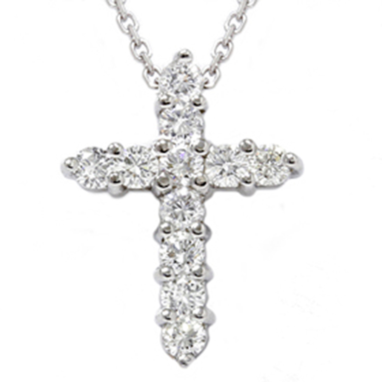 1ct Diamond Cross Pendant 14K White Gold 1