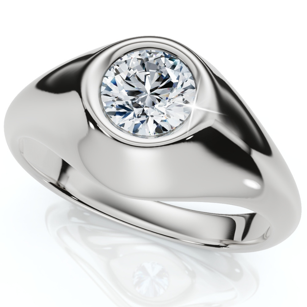 Mens Solitaire Round Diamond Ring 1Ct Anniversary Pinky Ring 14k Gold Lab Grown (G-H, VS2-SI1)