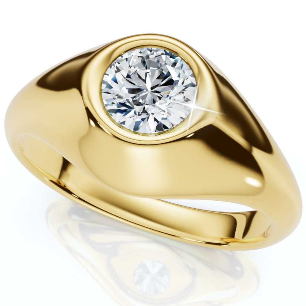Mens Solitaire Round Diamond Ring 1Ct Anniversary Pinky Ring 14k Gold Lab Grown (G-H, VS2-SI1)