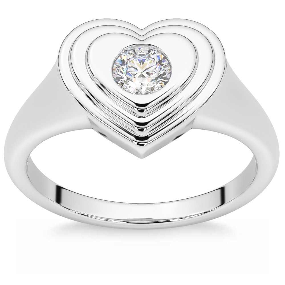 1/4Ct Diamond Solitaire Women's Sweetheart Signet Heart Ring 14k Gold Lab Grown (G-H, VS)