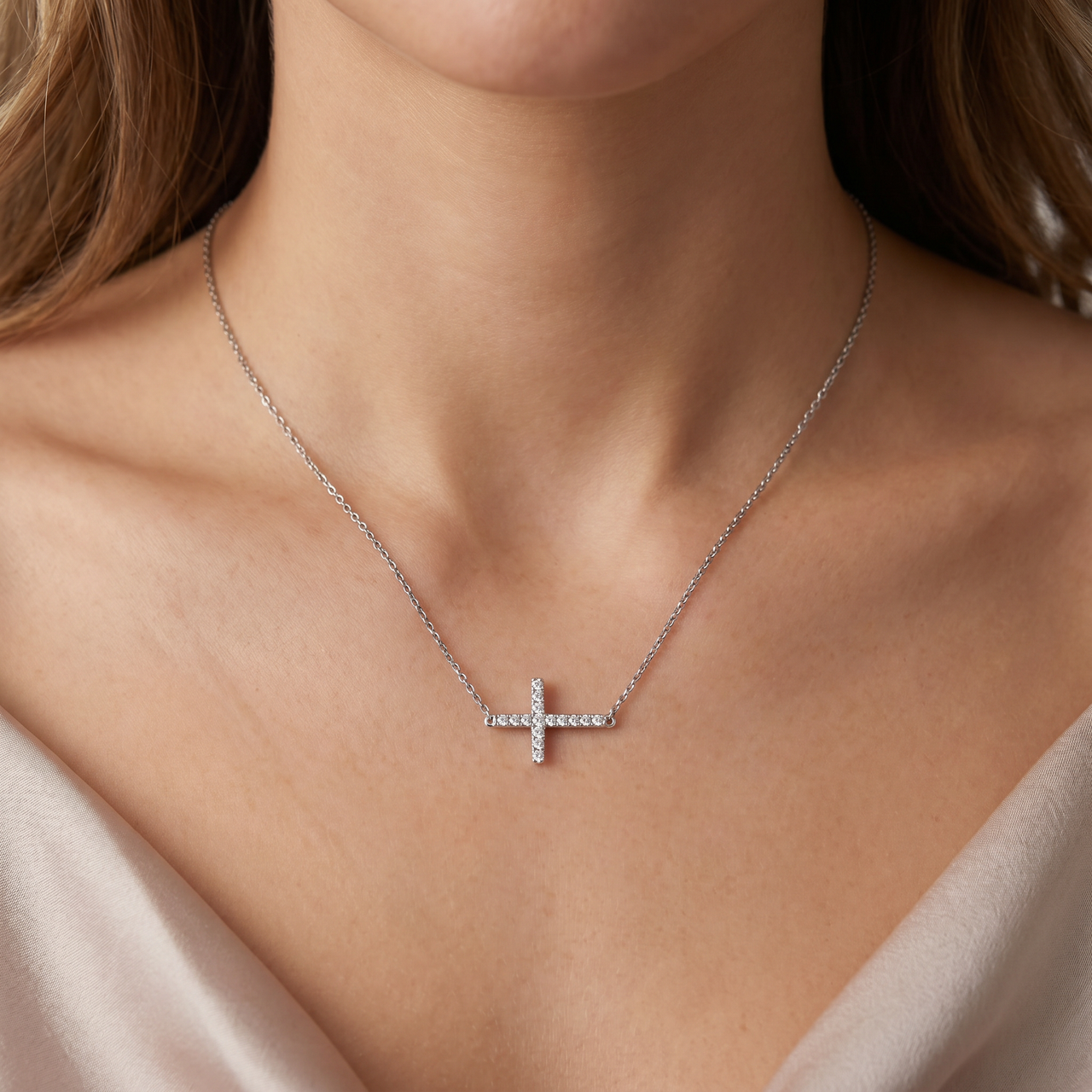 Women's 1/4Ct Diamond Sideways Cross 14k Gold 
