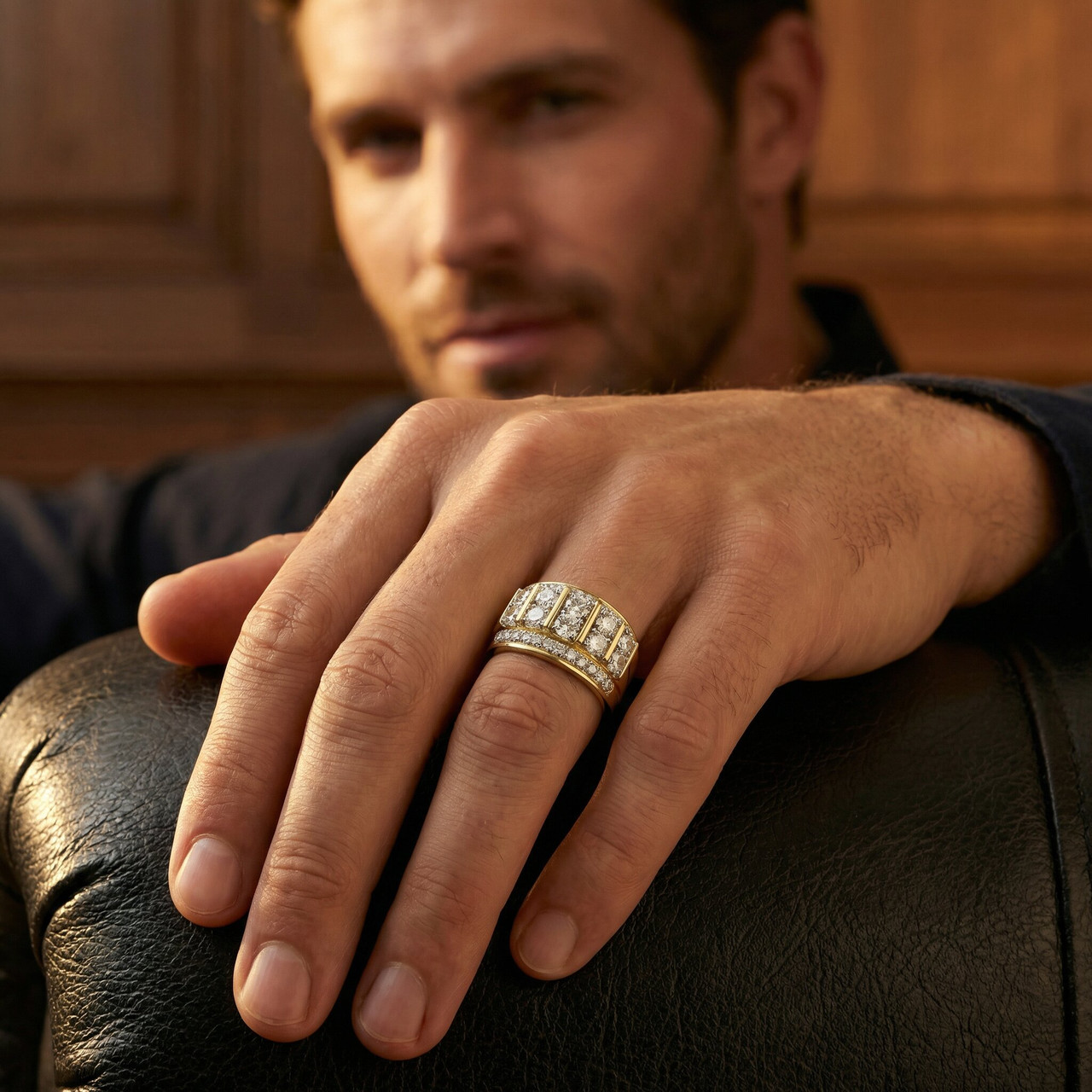 7Ct Diamond Mens Anniversary Ring in 10k Yellow Gold (H-I, I1)