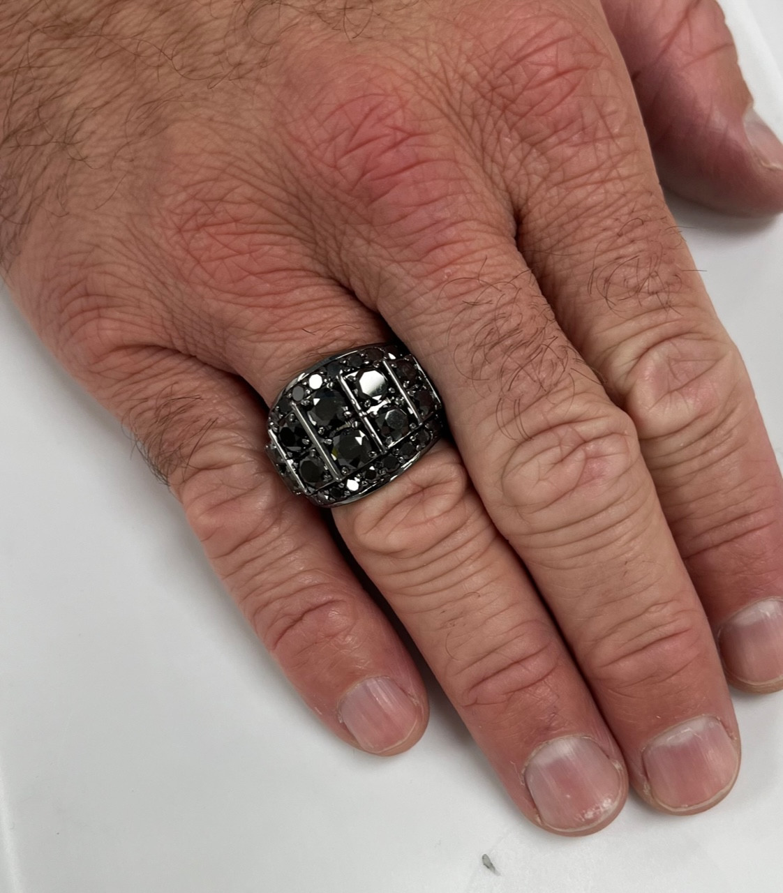 7 1/4Ct TW Black Diamond Men's Ring 10k Black Gold (Black, I2-I3)