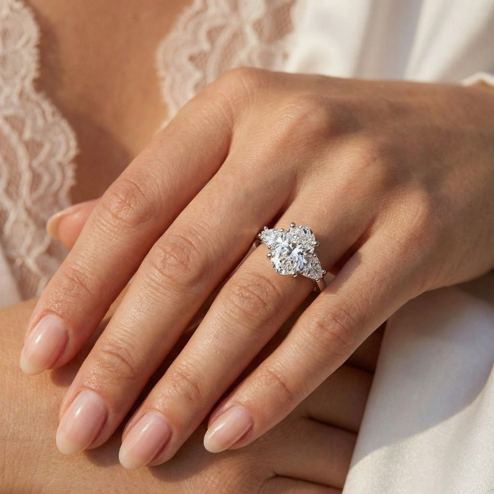 Certified 2 3/4Ct Oval & Heart Shape Diamond Engagement Ring Lab Grown 14k Gold (G-H, VS2-SI1)