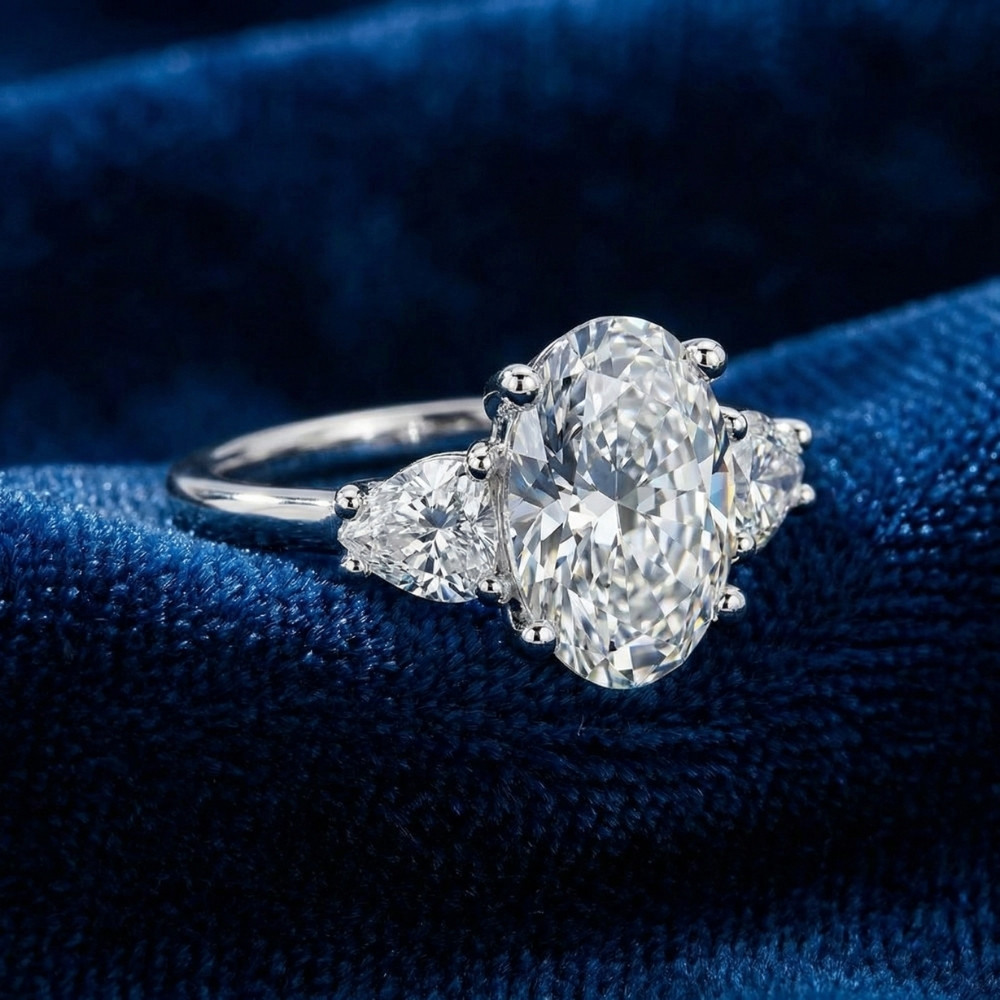 Certified 2 3/4Ct Oval & Heart Shape Diamond Engagement Ring Lab Grown 14k Gold (G-H, VS2-SI1)