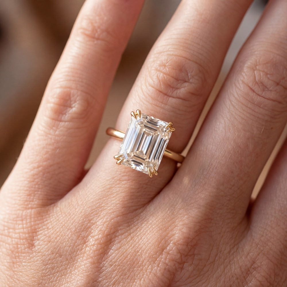 Certified 5Ct Emerald Cut Diamond Designer Engagement Ring Lab Grown 14k Gold (H-I, VS)