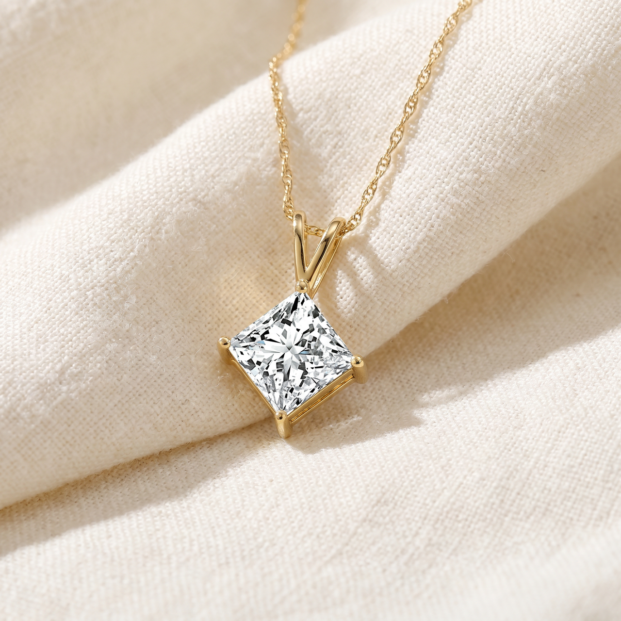 3Ct Certified Princess Cut Diamond Pendant 14k Yellow Gold Lab Grown (G-H, VS)
