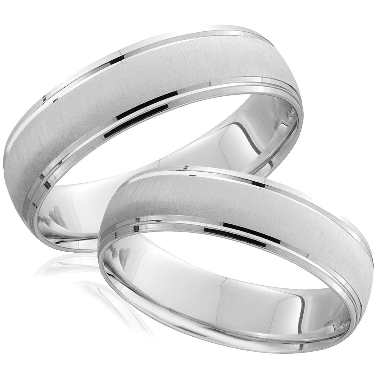 White Gold Brushed Wedding Band Set Matching Mens Womens Rings 14k 6 5MM   Apie0yeor  20674.1523358588 