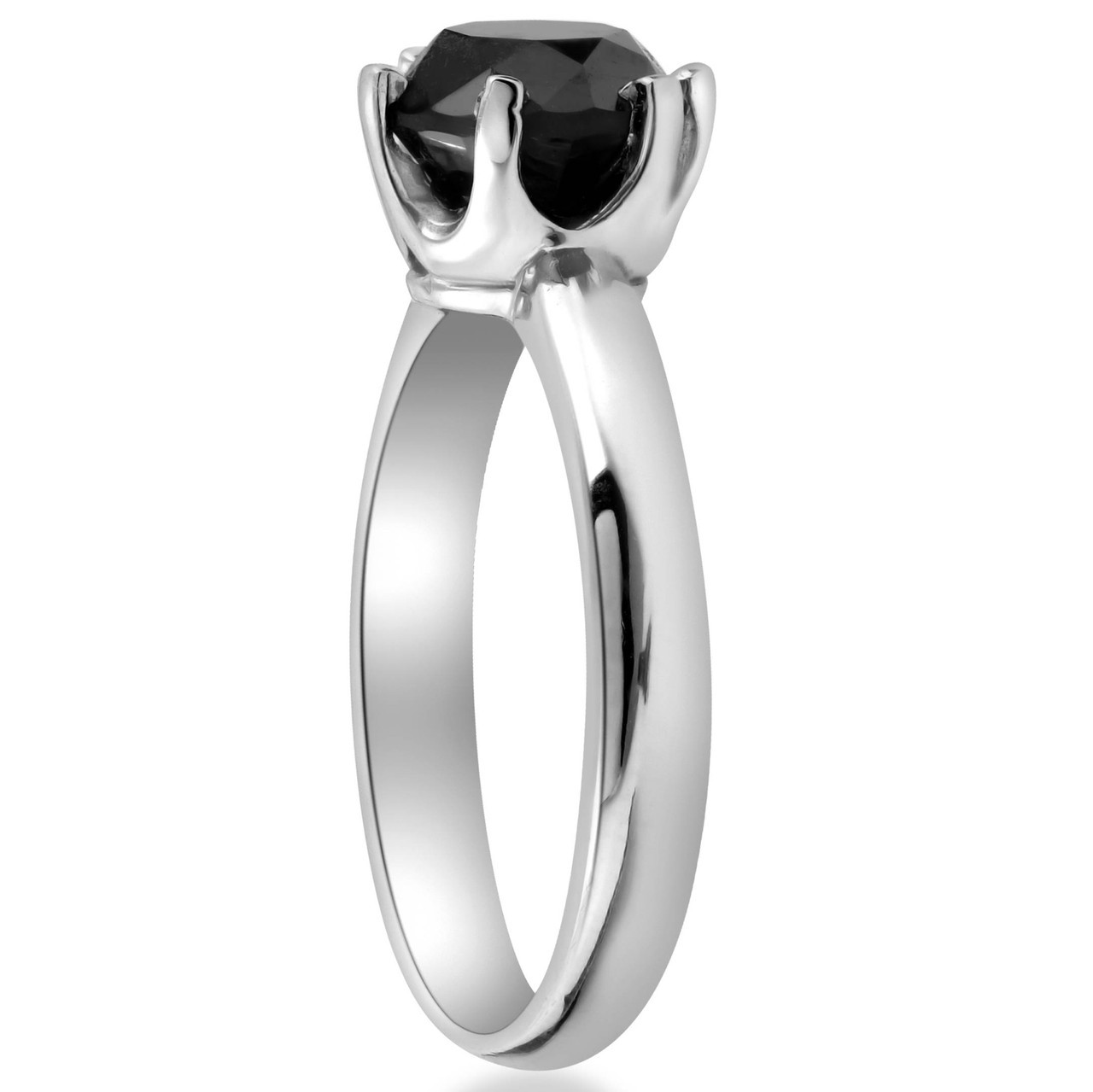 1ct Round Black Solitaire Diamond White Gold Engagement Ring (Black, I2-I3)
