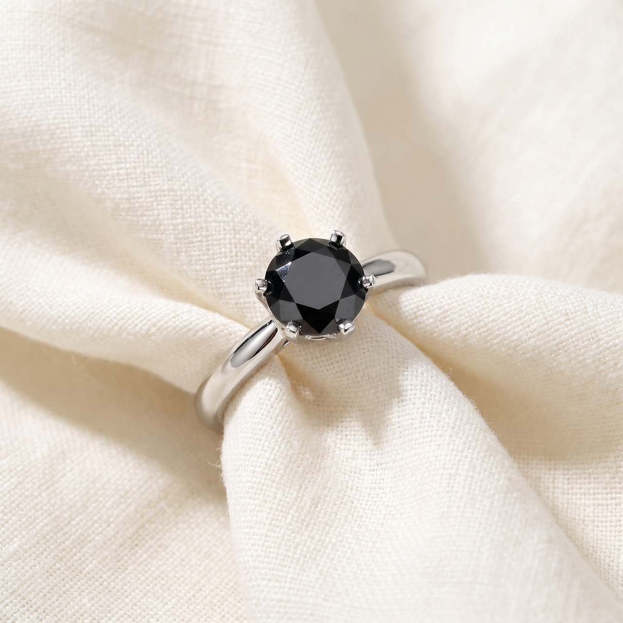 1ct Round Black Solitaire Diamond White Gold Engagement Ring (Black, I2-I3)