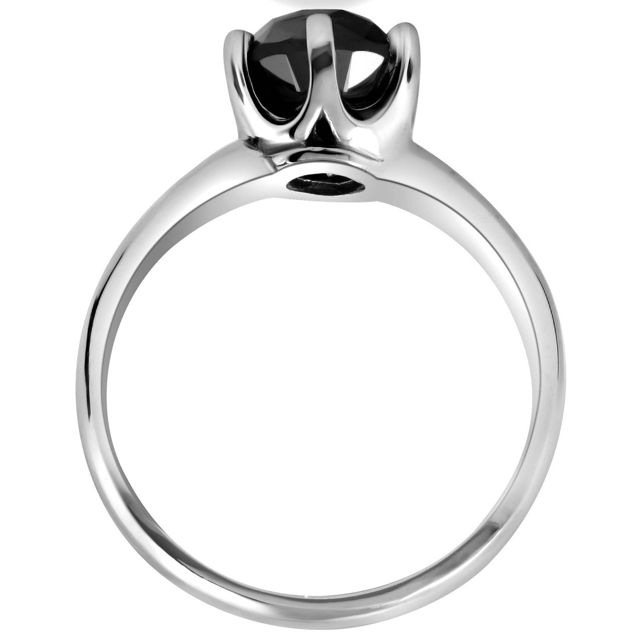 1ct Round Black Solitaire Diamond White Gold Engagement Ring (Black, I2-I3)