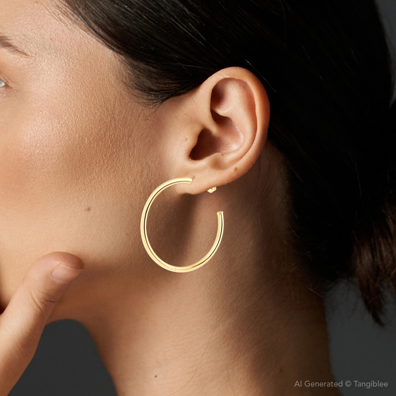 14k Yellow Gold 2mm Designer Hoops Women's Earrings 1 3/4" Tall 1.60grams