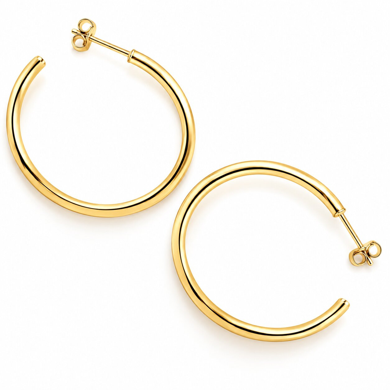 14k Yellow Gold 2mm Designer Hoops Women's Earrings 1 3/4" Tall 1.60grams