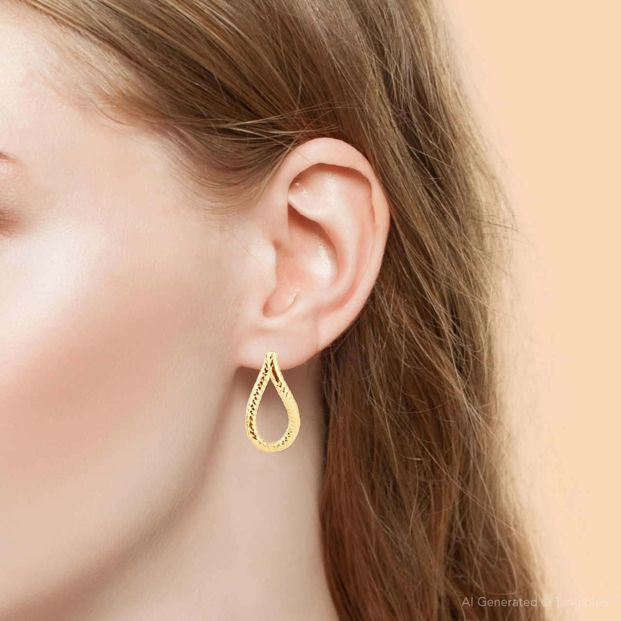 14k Yellow Gold 3mm Twirl Designer Hoops Women's Earrings 1" Tall 1.15grams