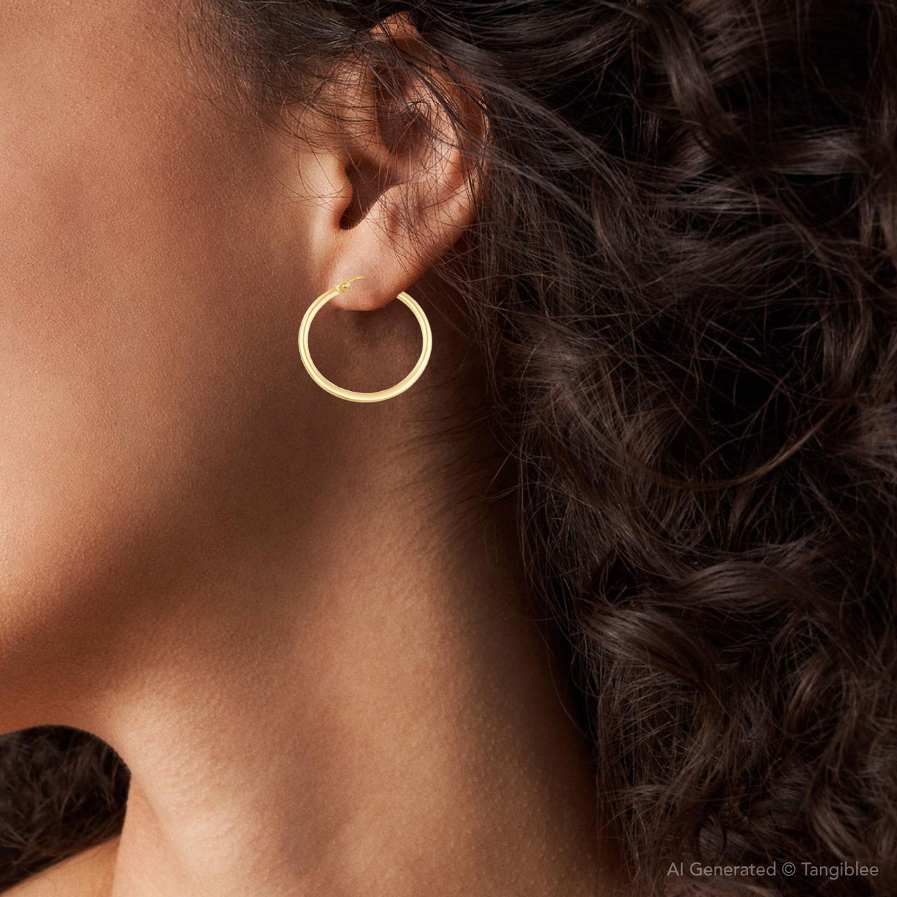 14k Yellow Gold 2mm Designer Hoops Women's Earrings 1" Tall 1.25grams