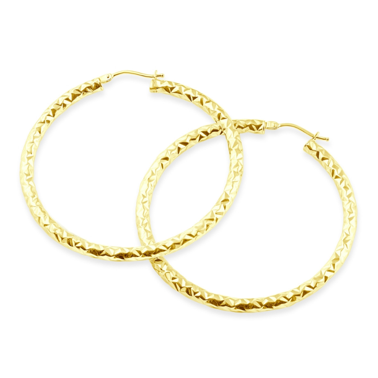 14k Yellow Gold 3mm Designer Hoops Women's Earrings 1 3/4" Tall 1.9grams 14k Yellow Gold 3mm Designer Hoops Women's Earrings 1 3/4" Tall 1.9grams