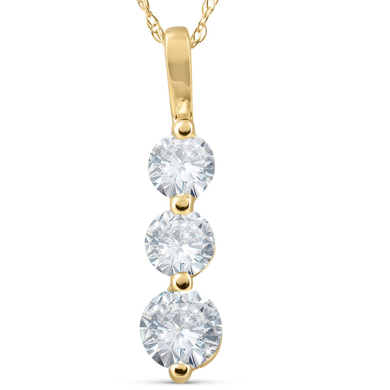 3 Stone Drop Diamond Pendant Necklace (1 Ctw)