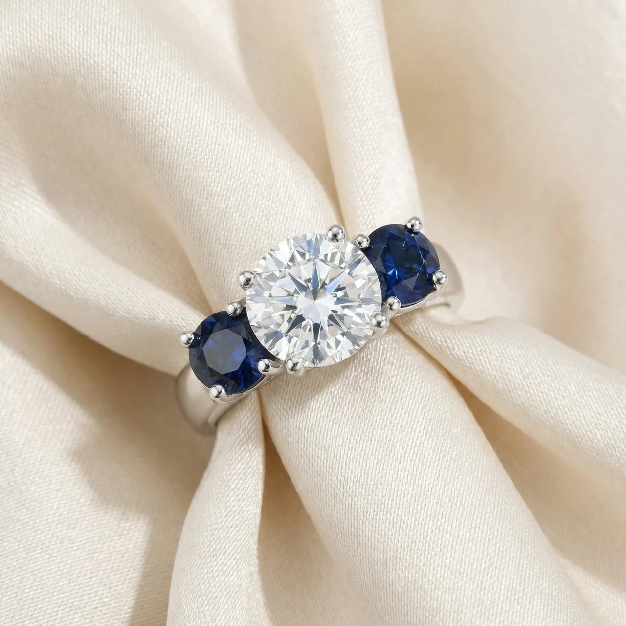Certified 4Ct Diamond Blue Sapphire Engagement Ring 14k Gold Lab Grown (F-G, VS)