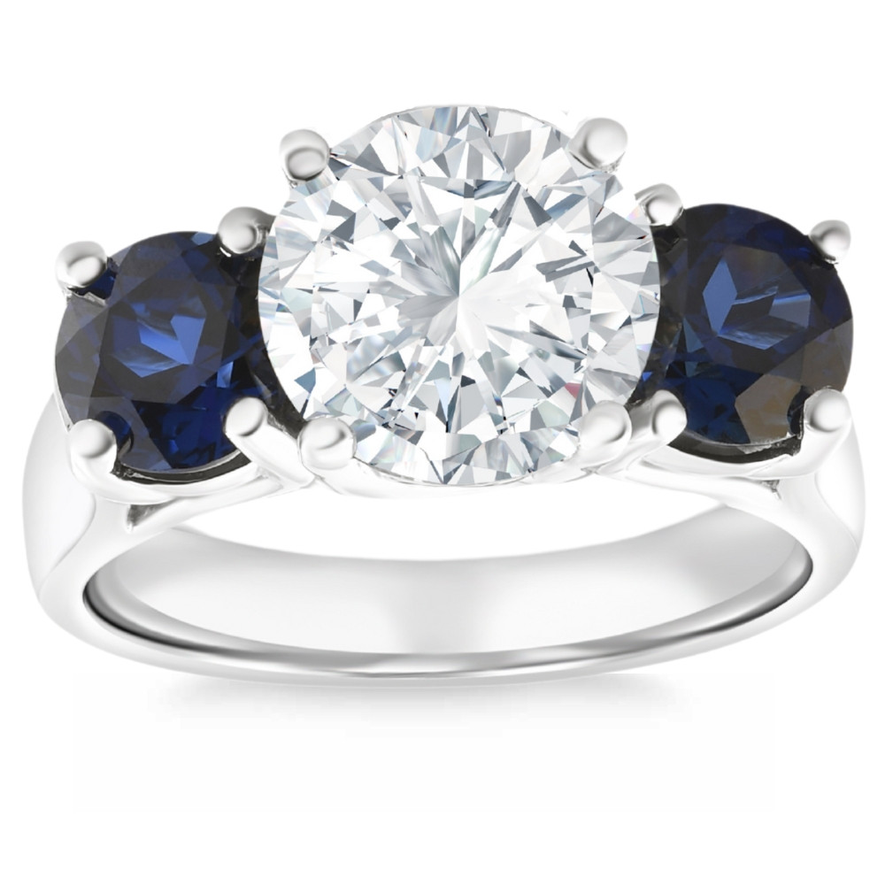 Certified 4Ct Diamond Blue Sapphire Engagement Ring 14k Gold Lab Grown (F-G, VS)