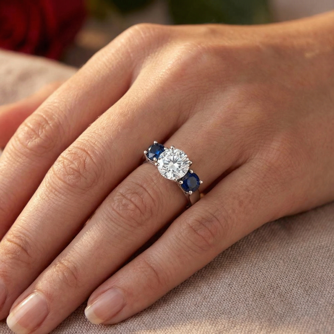 Certified 4Ct Diamond Blue Sapphire Engagement Ring 14k Gold Lab Grown (F-G, VS)