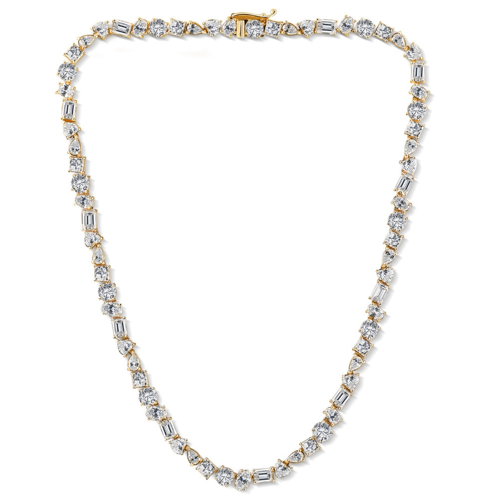45Ct Fancy Diamond Multi Shape Tennis Necklace 14k Gold Lab Grown (F-G, VS2-SI1)