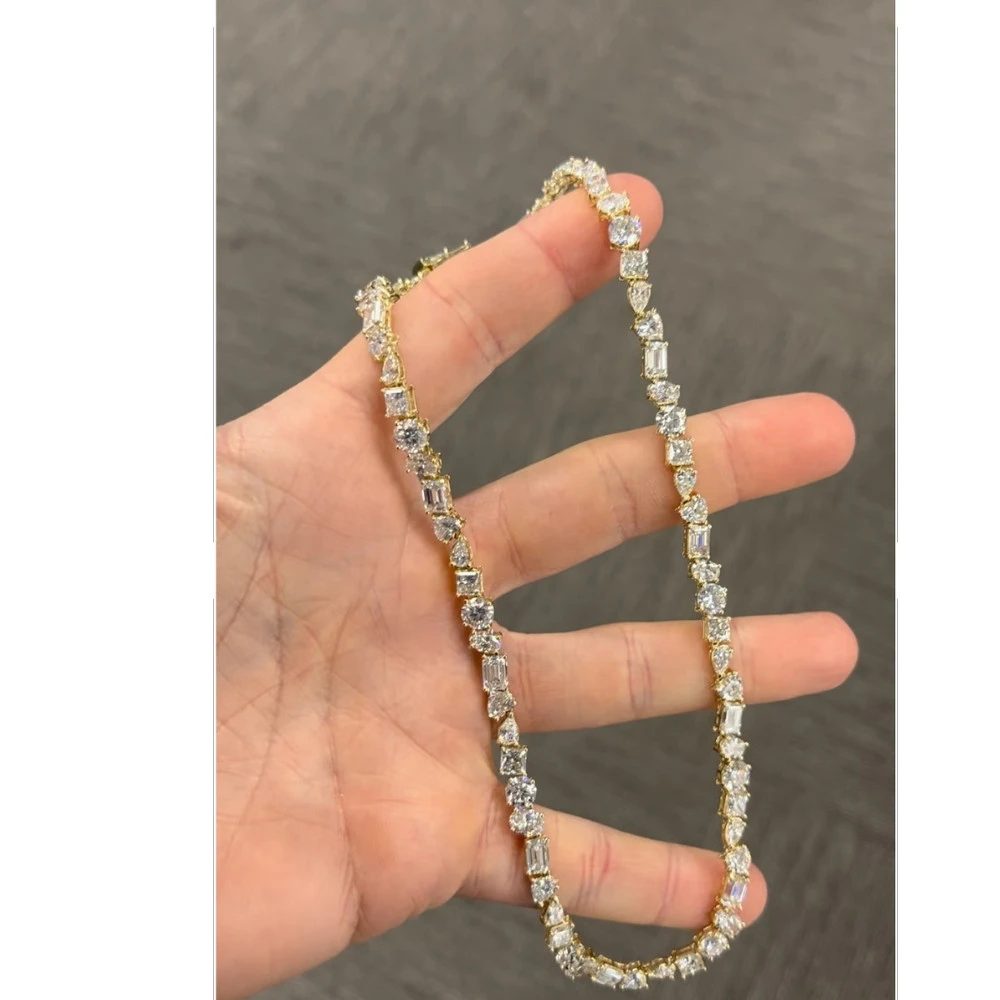 45Ct Fancy Diamond Multi Shape Tennis Necklace 14k Gold Lab Grown (F-G, VS2-SI1)
