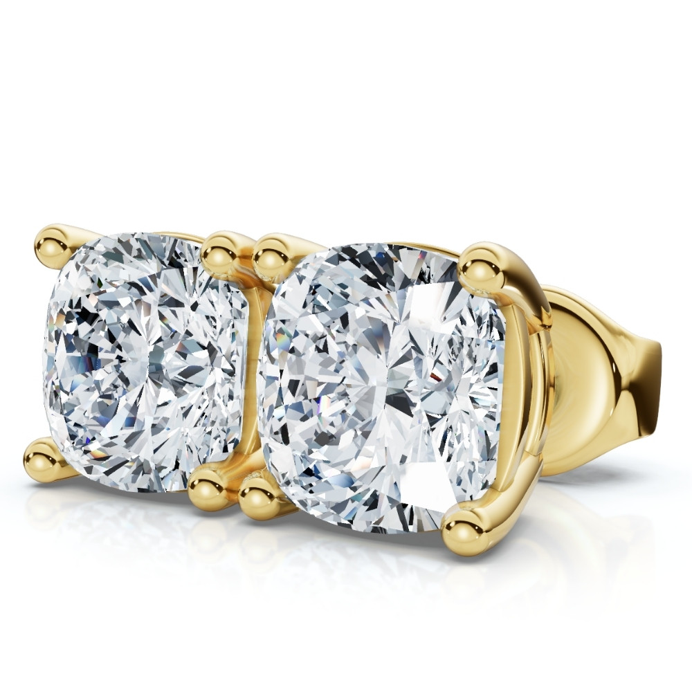 1 - 4 Carat Cushion Cut Diamond Studs 14k White or Yellow Gold Lab Grown (G-H, VS2-SI1)