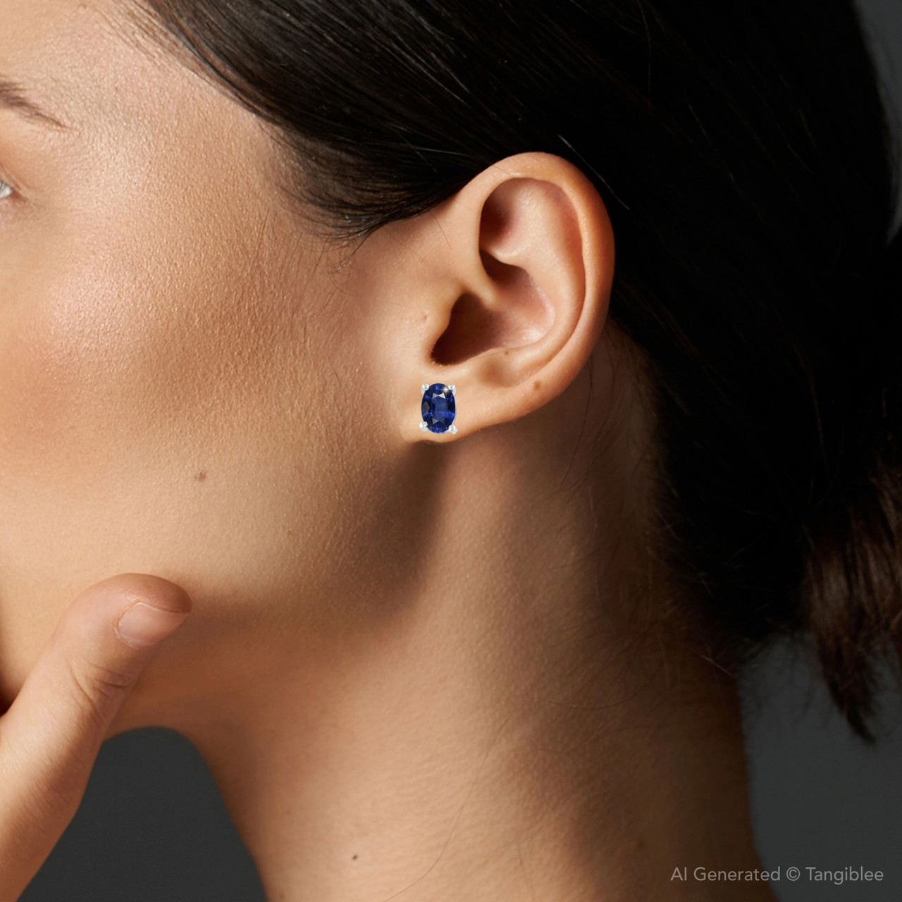 1 1/4ct Oval Blue Sapphire Studs 14K White Gold