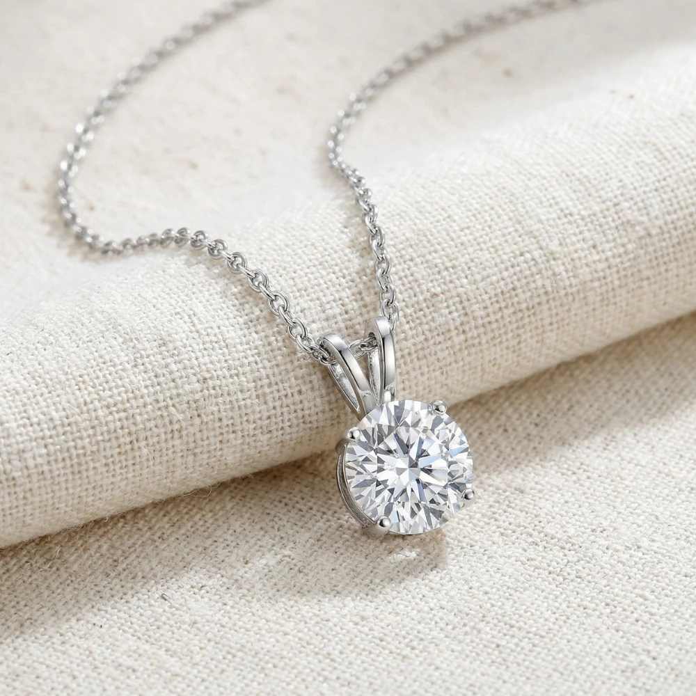 1 - 5 Ct Round Diamond 4-Prong Pendant 14k Gold Necklace Lab Grown (G-H, VS2-SI1)