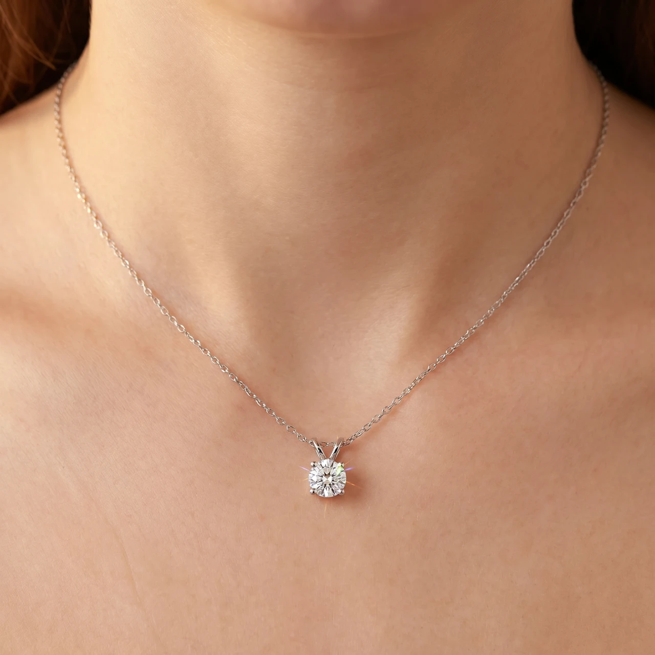1 - 5 Ct Round Diamond 4-Prong Pendant 14k Gold Necklace Lab Grown (G-H, VS2-SI1)