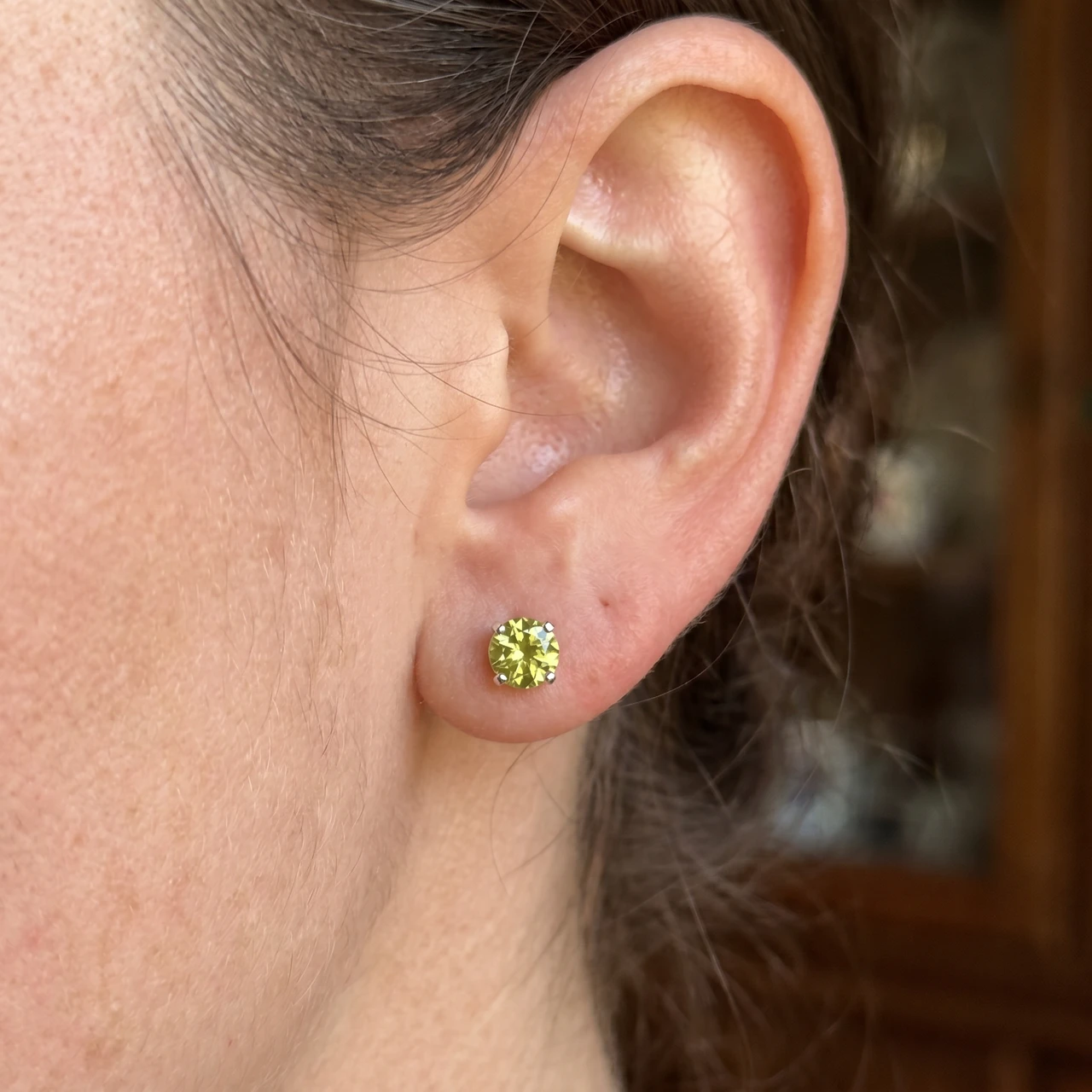 Peridot Studs 14K White Gold 4mm 1/2ct