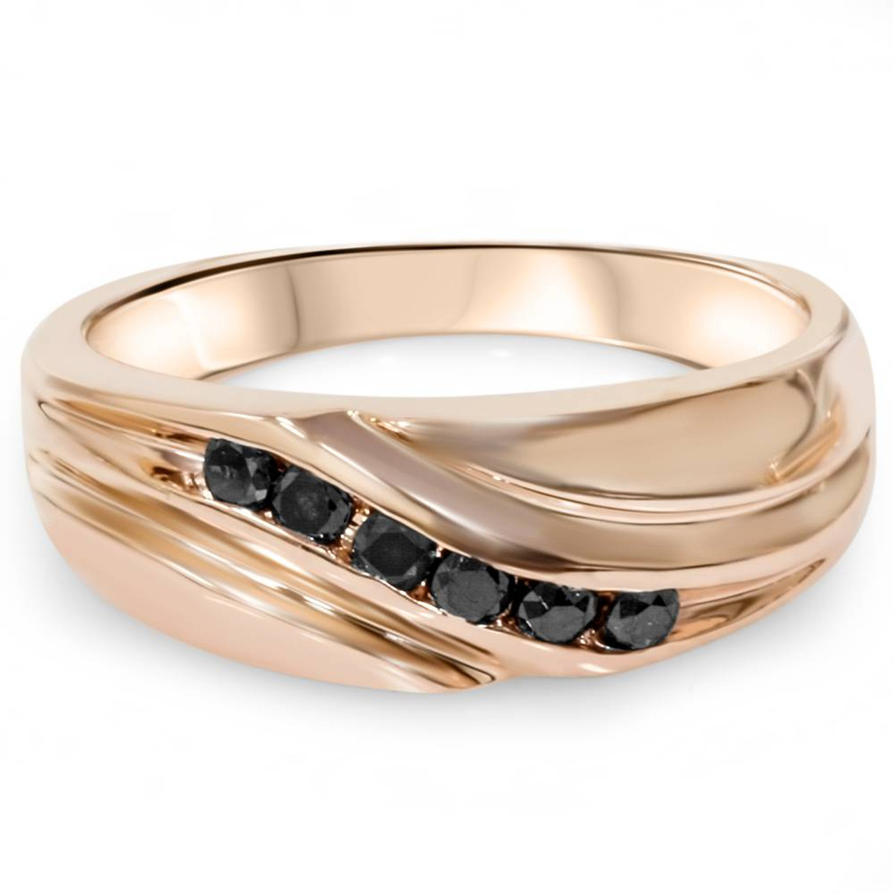 1/4ct Black Diamond Mens 14K Rose Gold Wedding Ring (Black, I2-I3) 1/4ct Black Diamond Mens 14K Rose Gold Wedding Ring (Black, I2-I3)