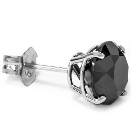 1/2 - 3 Ct Single Black Diamond Stud in 14k Gold Earring (Black, I2-I3)