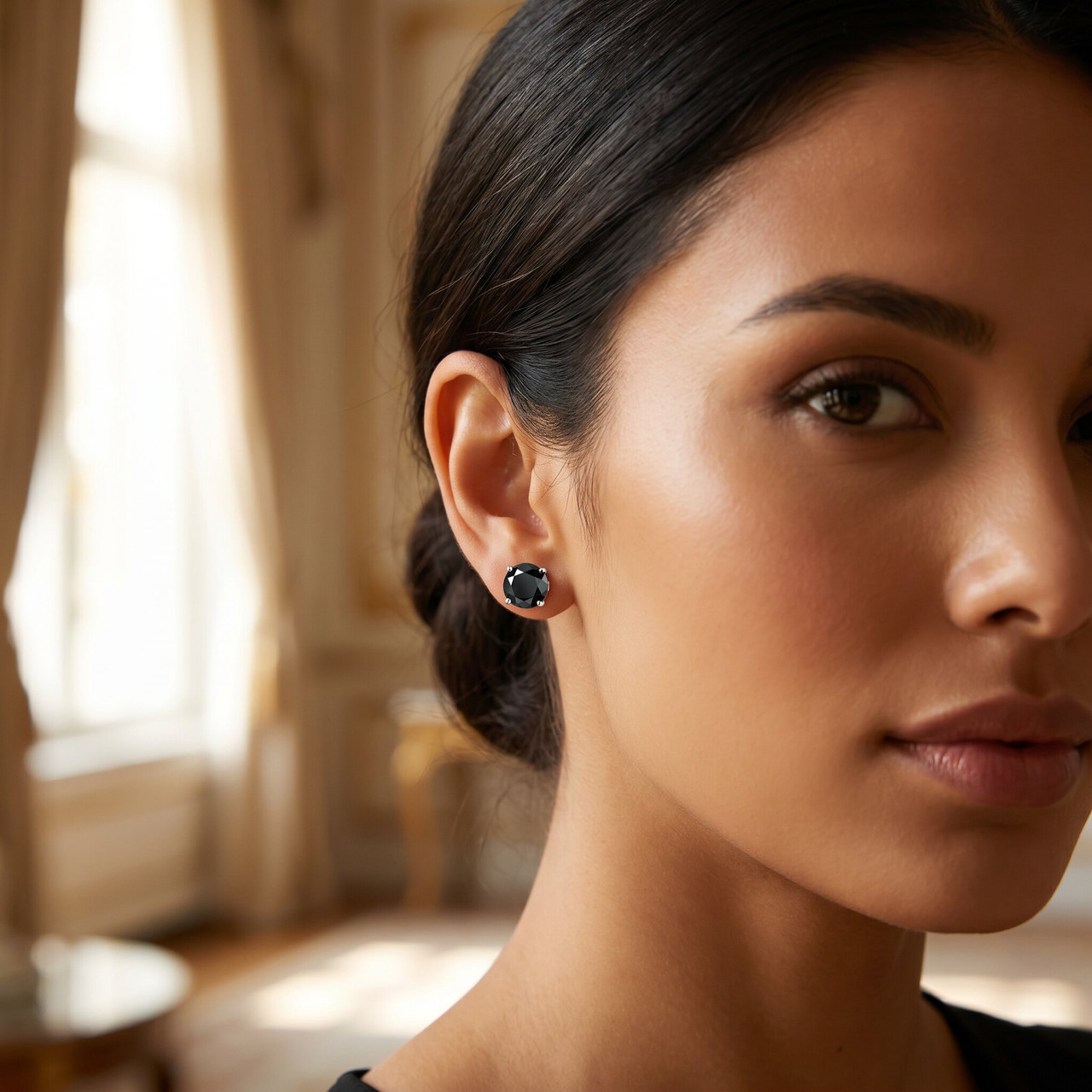 1/2 - 3 Ct Single Black Diamond Stud in 14k Gold Earring (Black, I2-I3)