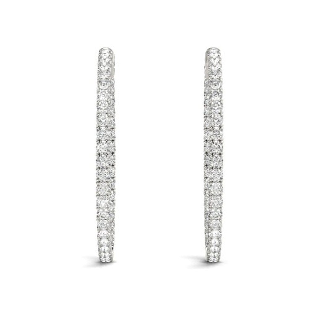 1.80 Ct ct Diamond Inside Outside Hoops Vault Lock 14K White Gold 30mm Tall (G-H, VS)