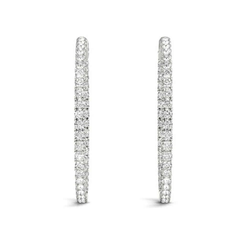 1.80 Ct ct Diamond Inside Outside Hoops Vault Lock 14K White Gold 30mm Tall (G-H, VS)