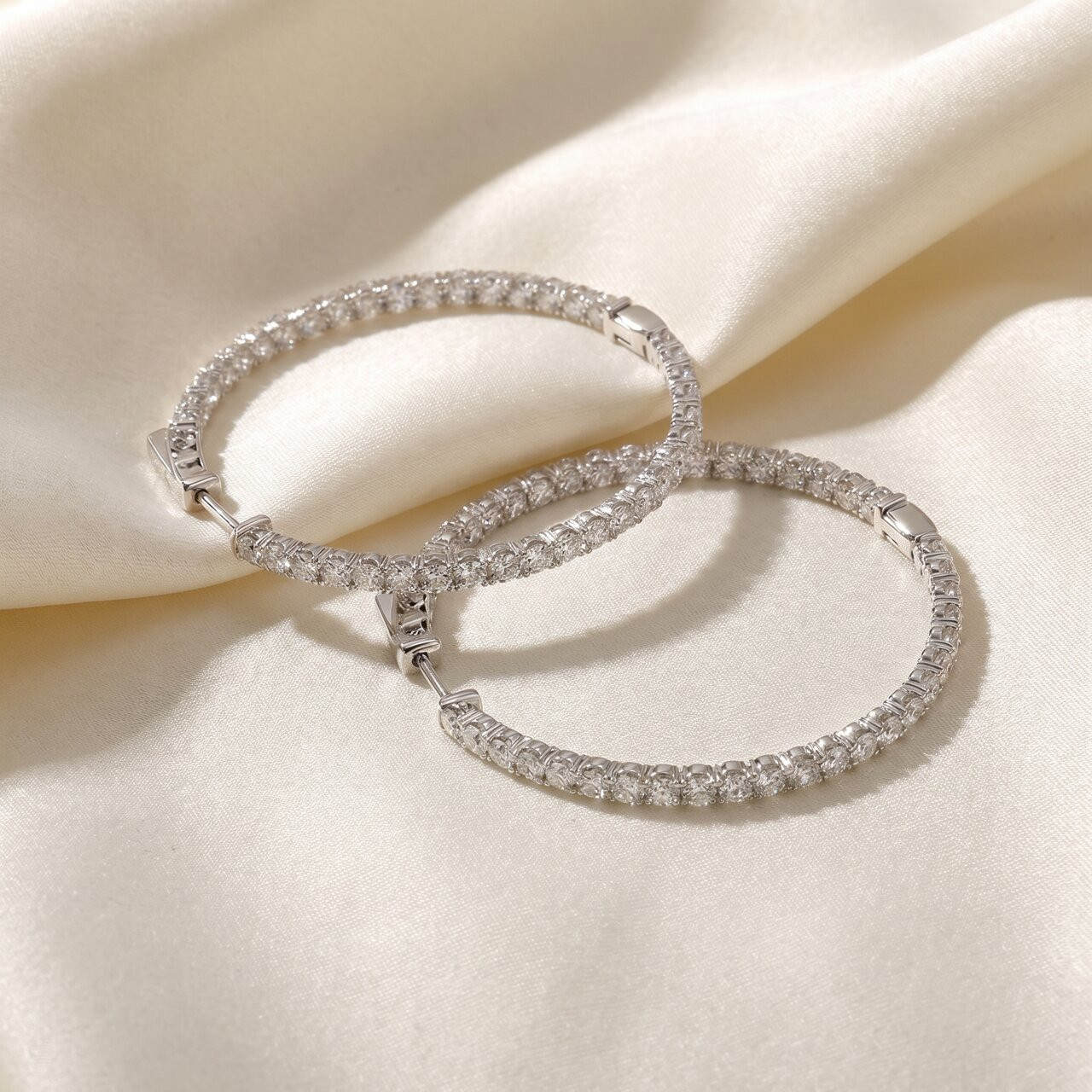 1.80 Ct ct Diamond Inside Outside Hoops Vault Lock 14K White Gold 30mm Tall (G-H, VS)
