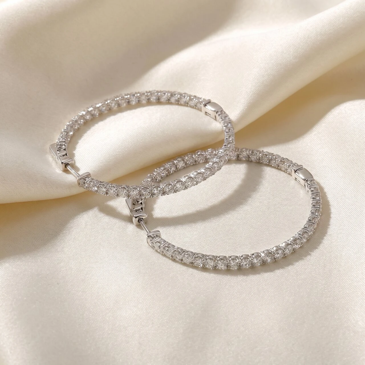 1.80 Ct ct Diamond Inside Outside Hoops Vault Lock 14K White Gold 30mm Tall (G-H, VS)