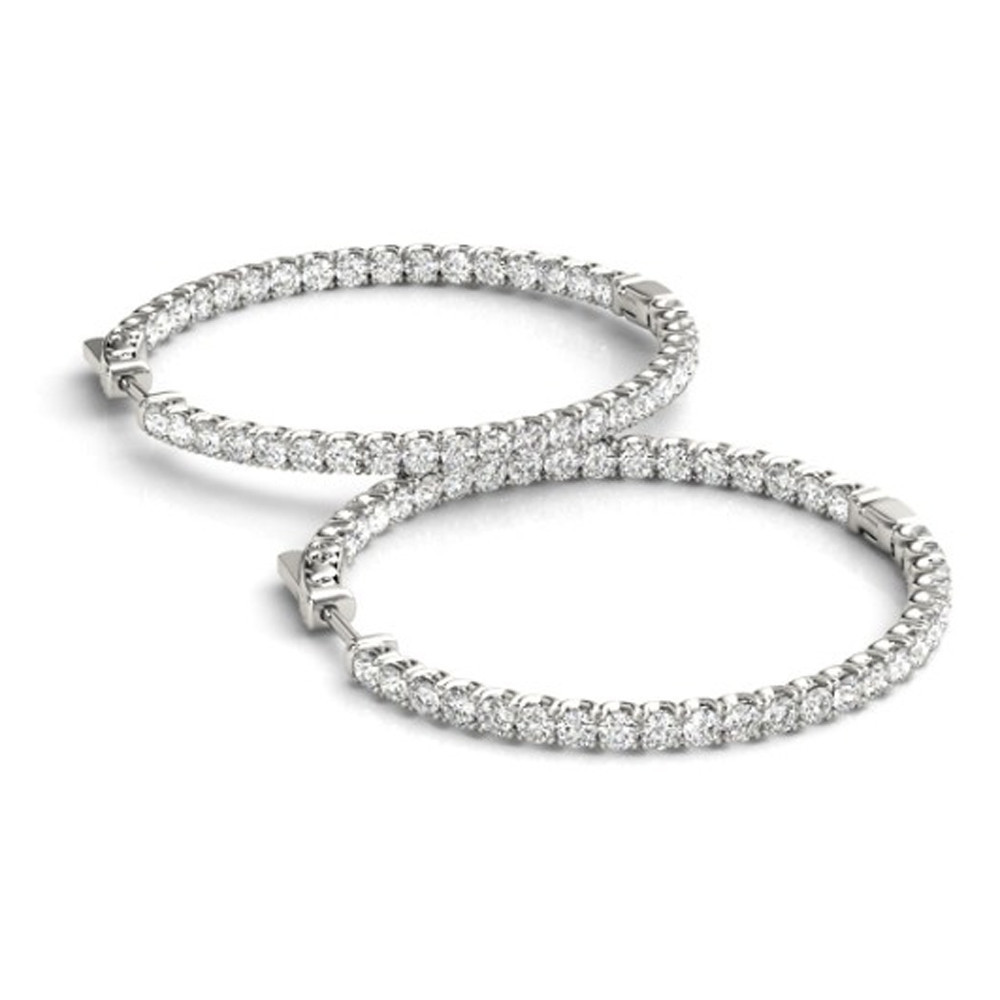 1.80 Ct ct Diamond Inside Outside Hoops Vault Lock 14K White Gold 30mm Tall (G-H, VS)