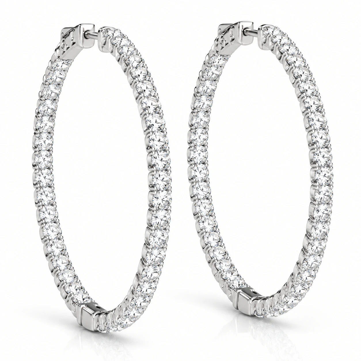 1.80 Ct ct Diamond Inside Outside Hoops Vault Lock 14K White Gold 30mm Tall (G-H, VS)