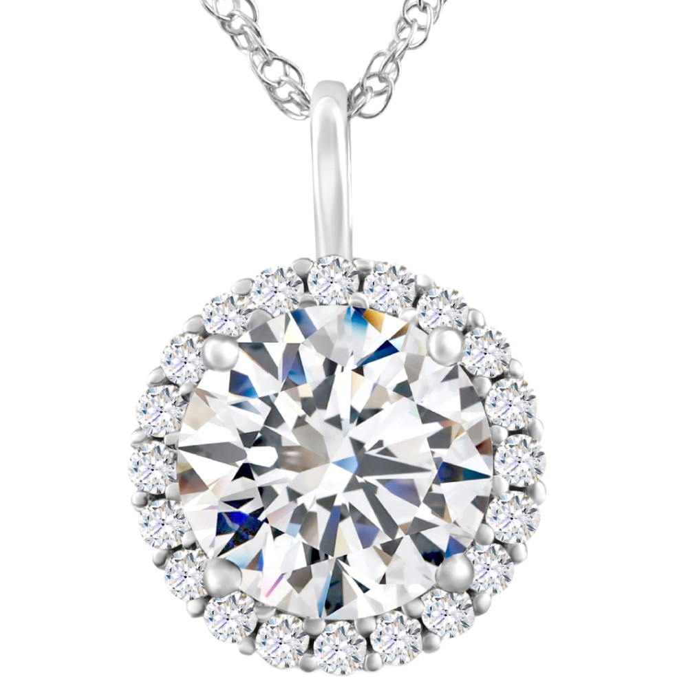 Certified 3 1/2Ct Halo Diamond Pendant 14k Gold Women's Necklace Lab Grown (G-H, VS2-SI1)