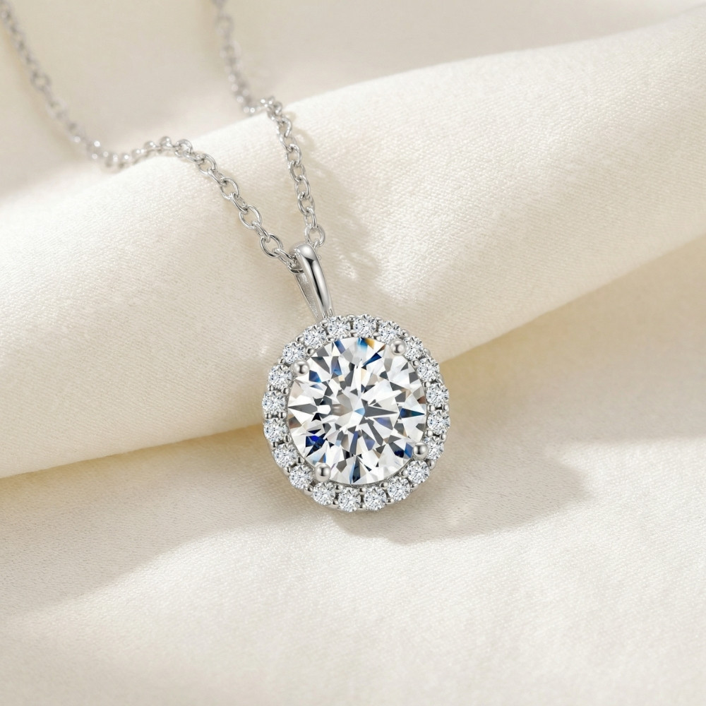 Certified 3 1/2Ct Halo Diamond Pendant 14k Gold Women's Necklace Lab Grown (G-H, VS2-SI1)