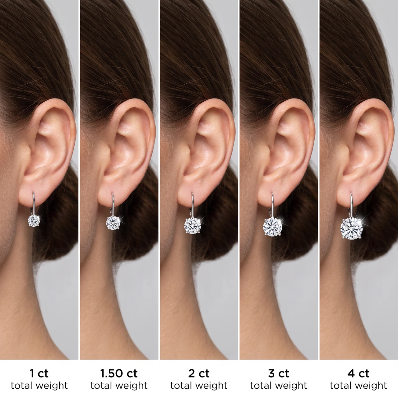 1 - 4 Ct Hoop Lever Back Diamond Studs Women's 14k Gold Earrings Lab Grown (G-H, VS2-SI1)