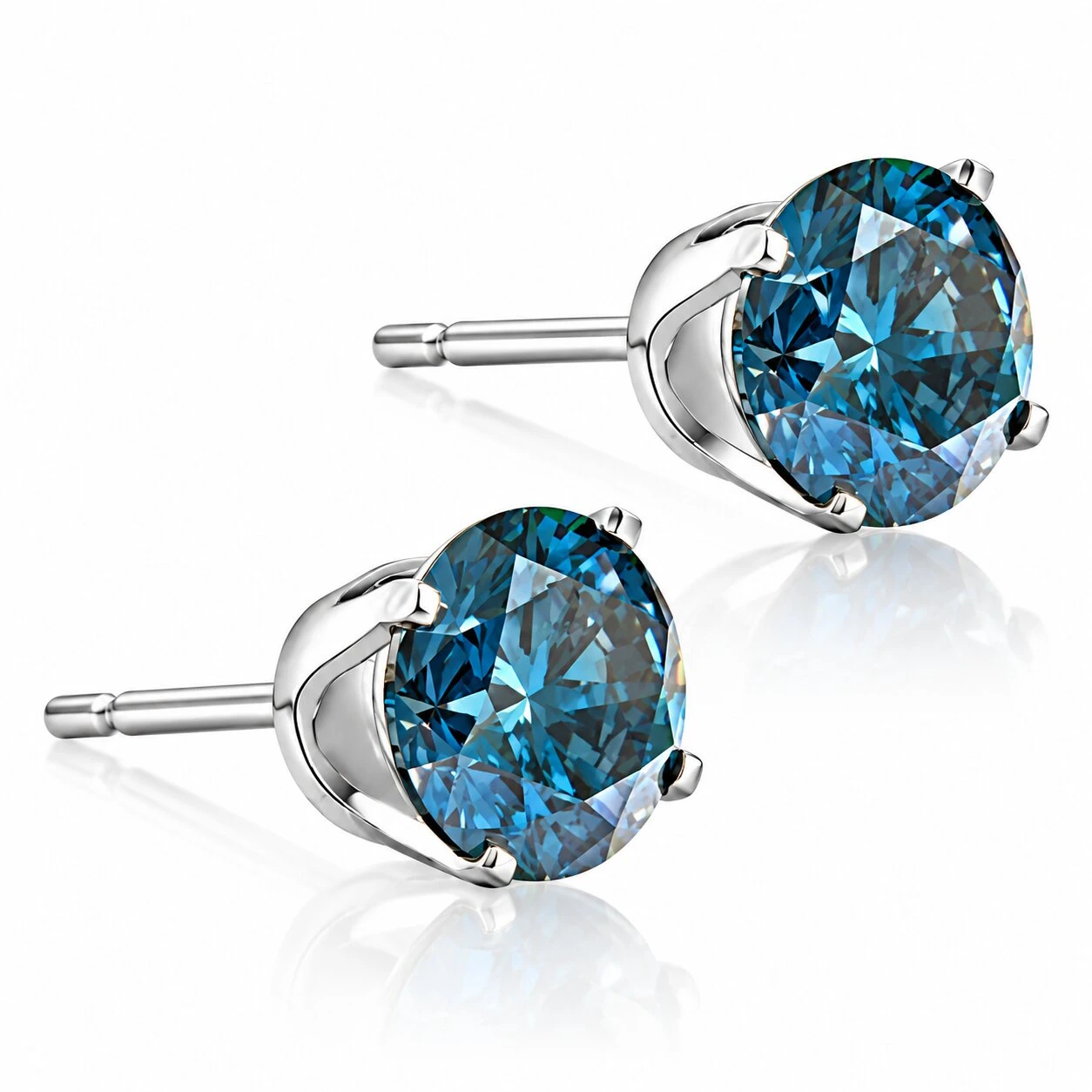 1 - 4 Ct Blue Diamond Studs in 14k Gold Lab Grown (Blue, VS2-SI1)