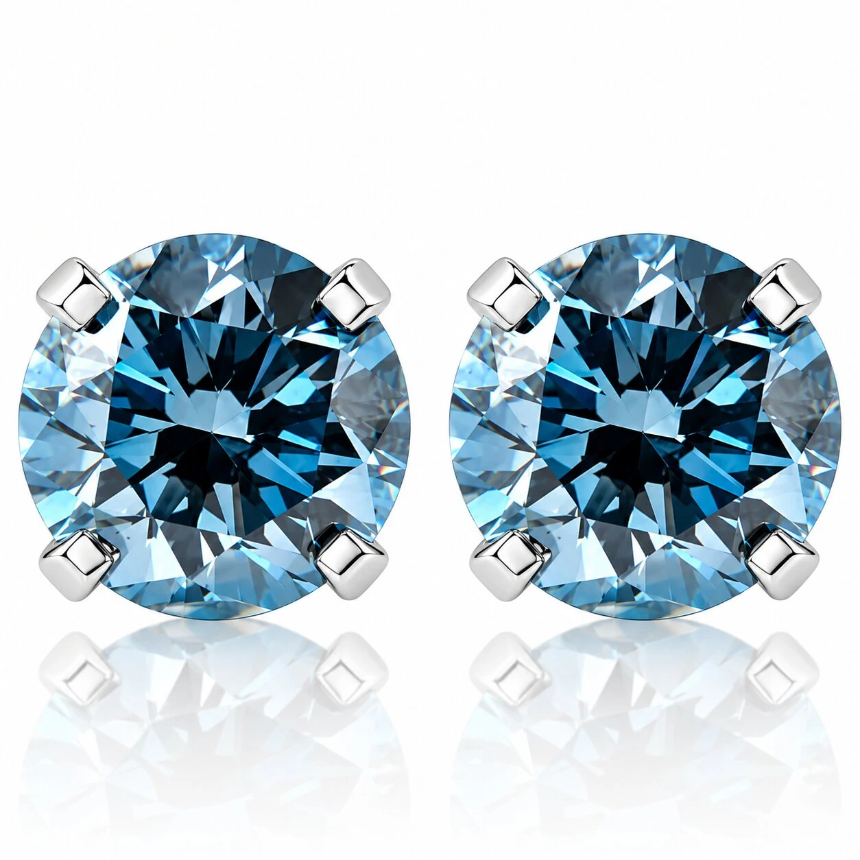 1 - 4 Ct Blue Diamond Studs in 14k Gold Lab Grown (Blue, VS2-SI1)
