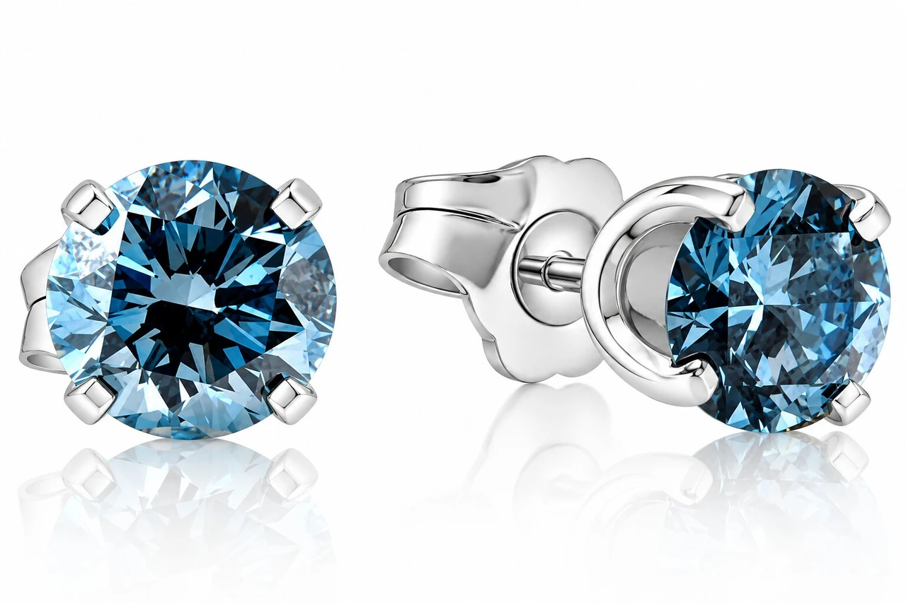 1 - 4 Ct Blue Diamond Studs in 14k Gold Lab Grown (Blue, VS2-SI1)