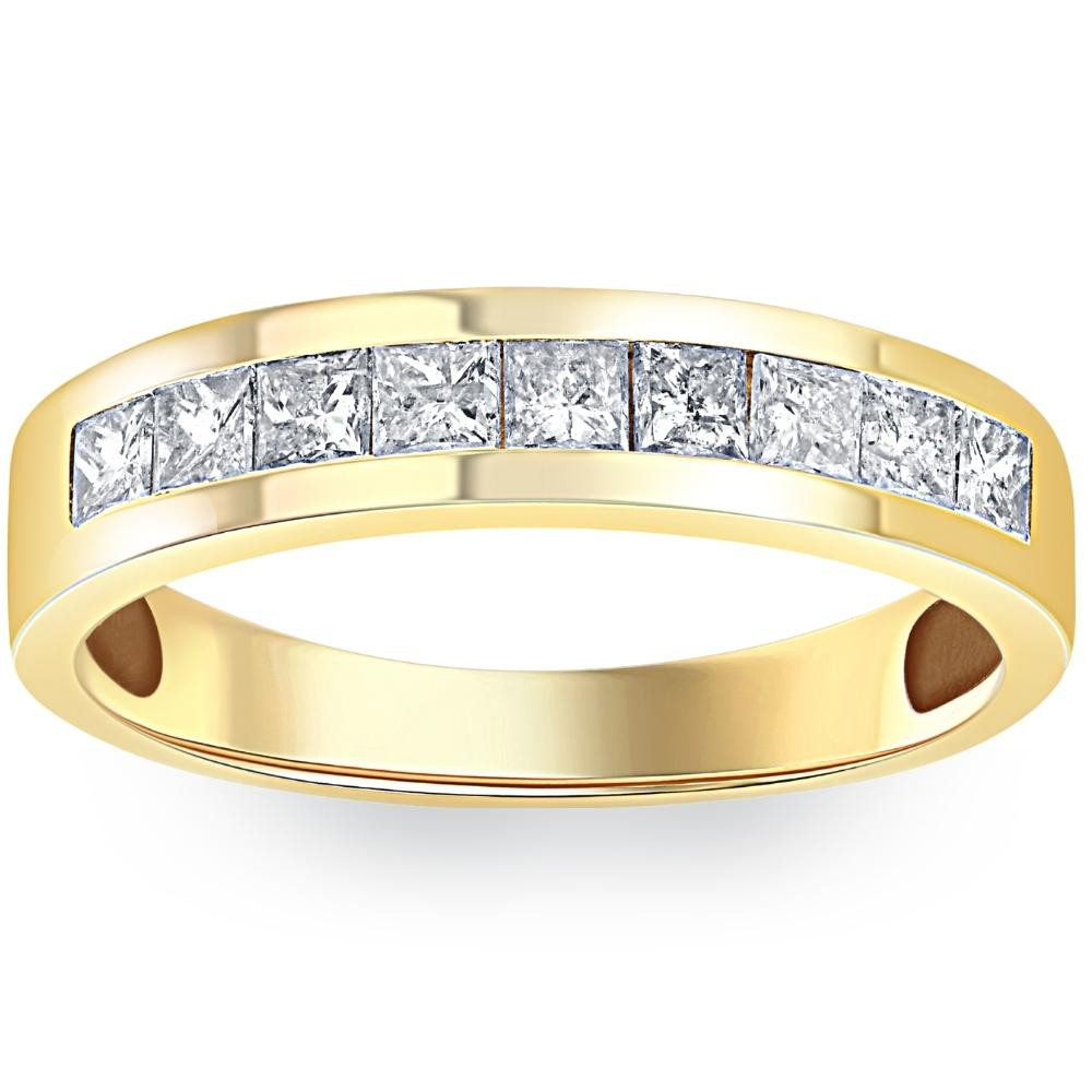 1ct Princess Cut Diamond Wedding Mens 14k Gold Ring (H-I, SI)