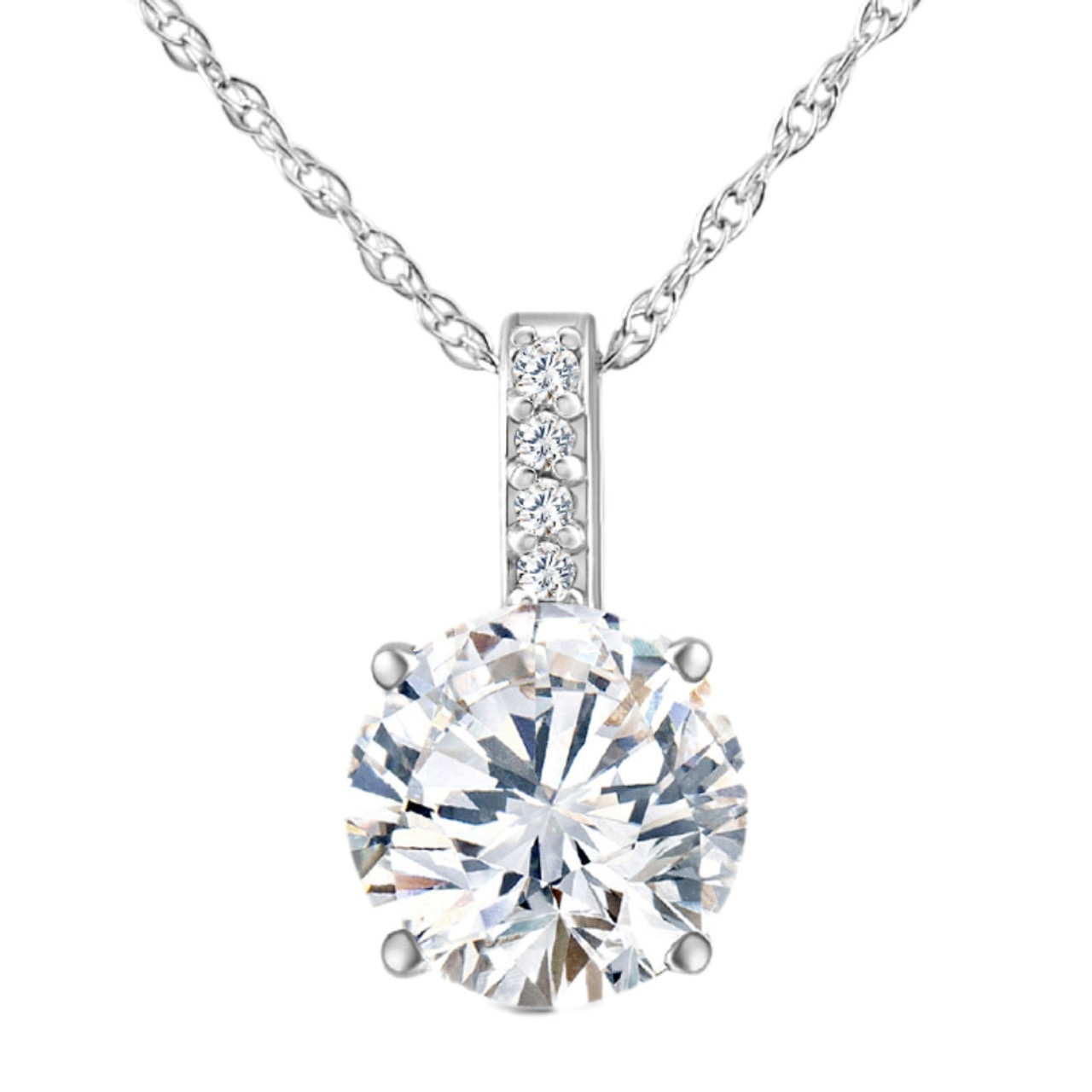 1 - 4Ct Diamond Solitaire Accent Pendant 14k Gold Womens 18" Ncecklace Lab Grown (G-H, VS2-SI1)